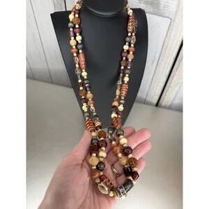 Vintage Mixed Media Multi Colored Bead Necklace Boho Earth Tones